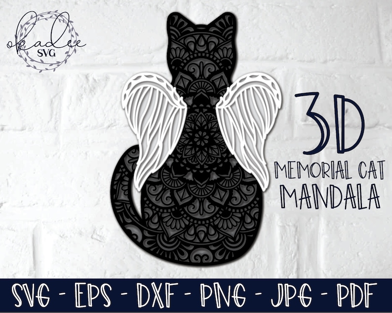 Art Collectibles Clip Art 3d Cat Mandala Svg 3d Mandala Svg Shadowbox Svg Pet Memorial Svg Cricut File Pet Memorial Gift Memorial Cat Svg Layered Mandala
