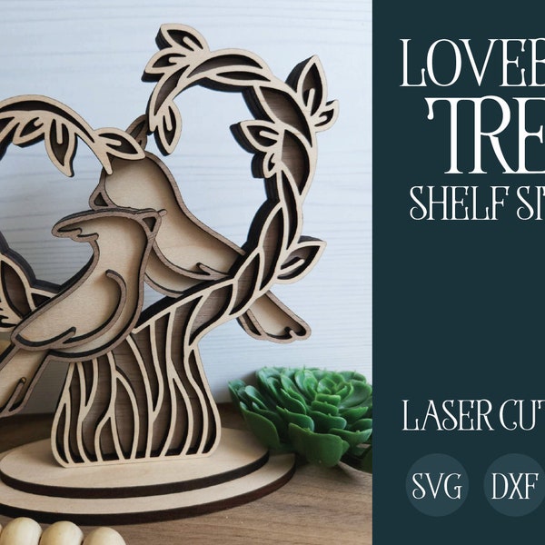 Laser Cut File, Glowforge, Lovebird's Tree, Mom Frame SVG, Laser Shelf Sitter, Glowforge Cut File, Laser Lovebird, Wedding SVG, Anniversary