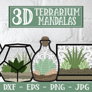 3D Terrarium Mandala SVG, 3D Mandala SVG, Succulent SVG, 3D Succulent, Papercut Succulent Svg, layered succulent, terrarium svg, layered