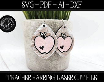 Teacher Earring SVG, Earring Laser File, Glowforge Earring, Apple Earring Laser File, Teacher Laser Cut Bestand, Laser School Svg, Laser SVG