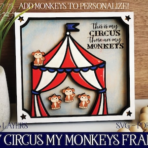 Mijn Circus SVG, Monkey Laser SVG, Laser Cut File, Glowforge, Moederdag, Vaderdag, Laser Cut Monkey, Moederdag Frame, Laser SVG Mom