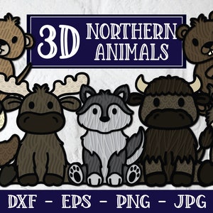 Animaux nordiques 3D, Mandala 3D, SVG 3D, SVG animal en couches, loup 3D, orignal 3D, castor 3D, mandala SVG superposé, Svg loup, découpe de papier 3D, Dxf