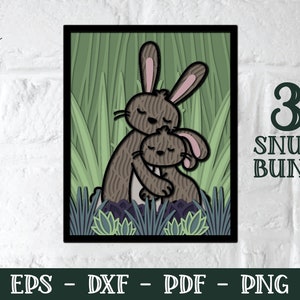 3D Snuggle Bunnies SVG, SVG en couches, 3D SVG, mandala 3D, décoration de chambre d'enfant, cadeau de baby shower, cadeau pour bébé, mère Svg, lapin 3D, lapin 3D
