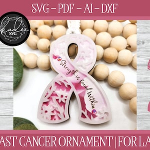 Fichier laser sur le cancer du sein, Ornement découpé au laser, Glowforge, Laser Noël SVG, Fichier de coupe de sensibilisation, Ornement de ruban laser, Glowforge Noël