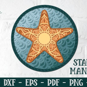 3D Starfish Mandala SVG, Layered Mandala SVG, Beach Mandala SVG, Ocean Mandala, 3D Ocean Mandala, Starfish Svg, Beach Svg, Ocean Svg, Dxf