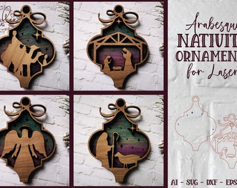 Natividad arabesca SVG, Adorno cortado a láser SVG, Adorno arabesca SVG, Adorno Glowforge, SVG cortado a láser, Arabesca cortada a láser, Natividad SVG