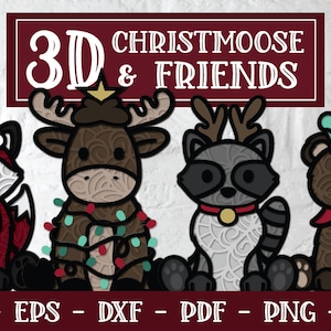 Animaux de Noël 3D, Noël 3D SVG, Svg de renard en couches, Svg de renard 3D, ours 3D, Svg de raton laveur 3D, mandala 3D svg, svg mandala de Noël
