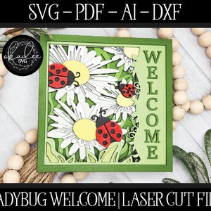 Laser rotondo, File laser, Coccinella tagliata al laser, Cartello di benvenuto SVG, Laser SVG, File tagliato al laser, SVG a strati, Appendiabiti per porta, File tagliato al laser