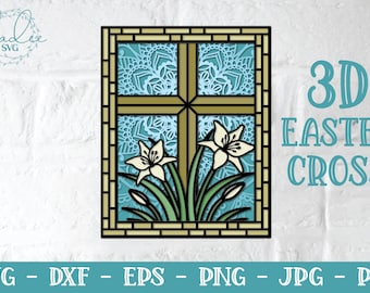 3D Easter Cross SVG, 3D Papercut, 3D Shadowbox SVG, Layered Cross Svg, 3D Cross Svg, 3D Easter Lily, Lily Cross Svg, Easter Mandala Svg