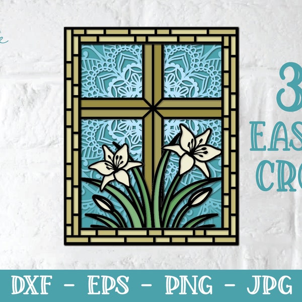 3D Easter Cross SVG, 3D Papercut, 3D Shadowbox SVG, Layered Cross Svg, 3D Cross Svg, 3D Easter Lily, Lily Cross Svg, Easter Mandala Svg