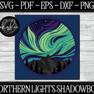 3D Northern Lights Shadowbox, arquivo de corte Shadowbox, Cricut Shadowbox, arquivo Mountain Shadowbox, Shadowbox SVG, Aurora Borealis Shadowbox, SVG