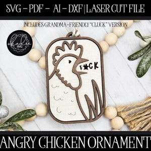 Wütendes Huhn Ornament, Laser-Datei, Laser geschnitten Ornament, Laser Weihnachten SVG, Ornament Laser-Datei, Laser Cut Huhn, unangemessene Laser SVG