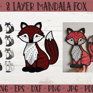 Mandala 3D renard SVG, mandala 3D en couches, 3D renard Svg, Svg animal de la forêt, Svg papercut, téléchargement immédiat, art mural forêt, art animalier de la forêt