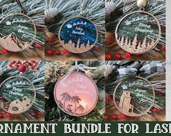 Laser Cut Files, Laser Cut Ornament, Christmas Ornament SVG, Laser Ornament, Glowforge Files, Ornament SVG Bundle, Merry Christmas Laser