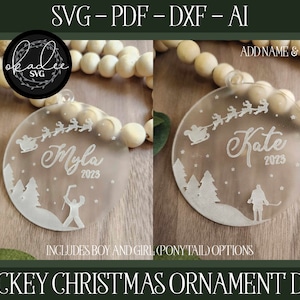 Archivo láser de hockey, Navidad cortada con láser, adorno Glowforge, archivo de corte láser de Navidad, archivo de corte de hockey, adorno láser, archivo láser de Santa