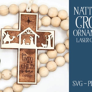 Plik laserowy do krzyża Bożego Narodzenia, szopka wycinana laserowo, szopka Glowforge, krzyż laserowy SVG, plik do cięcia krzyżowego, ozdoba laserowa, Glowforge SVG, ozdoba