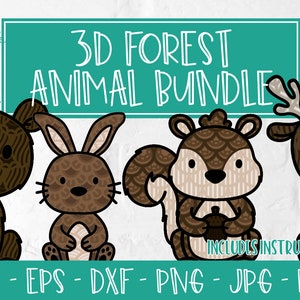 3D Forest Animal SVG Bundel, Gelaagd Forest Animal, Forest Animal Papercut, 3D Beer, 3D Eekhoorn, 3D Herten, 3D Bunny, 3D Konijn, SVG Bundel