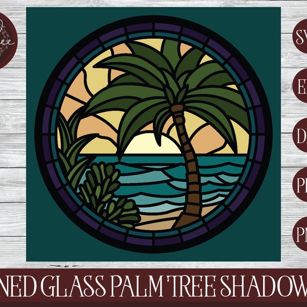 3D Stained Glass Shadowbox, Palm Tree SVG, Stained Glass Shadowbox, 3D Mandala, Ocean Shadowbox, 3D Palm Tree Svg, Cricut Palm Tree Svg