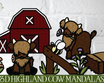 3D Highland Cow SVG, 3D Cow Mandala, Highland Cow SVG, Highland Cow Cut File, Papercut Highland Cow, Highland Cow Papercut, Cow Shadowbox