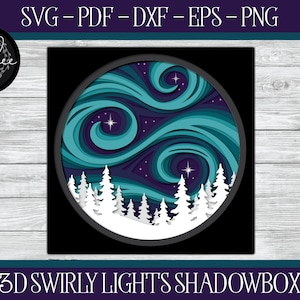 3D Northern Lights Shadowbox, Archivo de corte Shadowbox, Cricut Shadowbox, Archivo Star Shadowbox, Shadowbox SVG, Swirly Lights Shadowbox, Star Svg