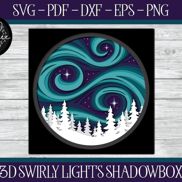 3D Northern Lights Shadowbox, Shadowbox Cut File, Cricut Shadowbox, Star Shadowbox File, Shadowbox SVG, Swirly Lights Shadowbox, Star Svg