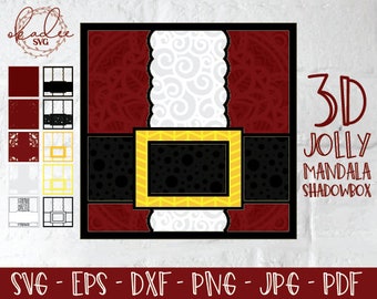 3D Jolly Mandala Shadowbox SVG, Layered Mandala Cut File, 3D Santa SVG, Christmas SVG, 3D Christmas Mandala, 3D Christmas Cut File, Cricut
