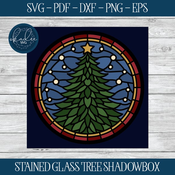 3D Noël Shadowbox SVG, vitrail Shadowbox, 3D arbre de Noël SVG, SVG en couches, 3D Papercut Svg, Cricut Shadowbox, Cricut de Noël