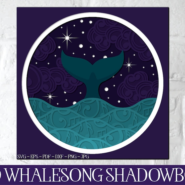 3D Whalesong Shadowbox, Whale Papercut SVG, 3D Shadowbox SVG, 3D Mandala Svg, Whale Mandala, Layered Whale Svg, Layered Shadowbox