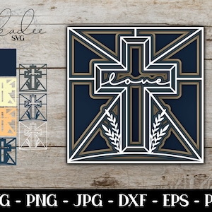 3D Layered SVG, Cross SVG, Religious SVG, 3D Layered Paper Art, Shadow Box Svg, Mother's Day Gift, Instant Download, Cricut File, Silhouette