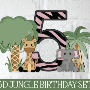 3D-Dschungel-Geburtstag, Papierschnitt-Geburtstagsdeko, Dschungel-Kuchendeckel, Zebra-Zahlen, Geschichteter Dschungel SVG, 3D-Mandala-Svg, 3D-Svg, Geschichteter Elefant