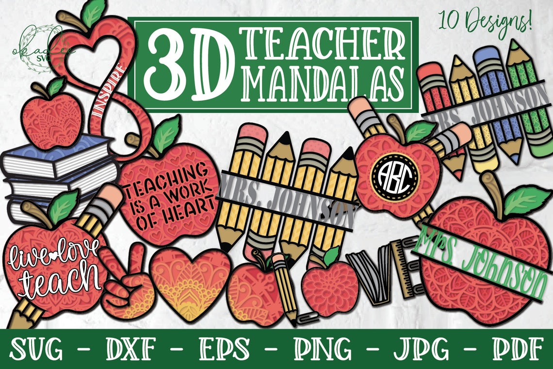 Download 3D Teacher Mandala SVG Bundle Layered Teacher SVG 3D Apple | Etsy