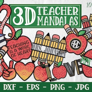 Pacchetto SVG Mandala insegnante 3D, insegnante a strati SVG, 3D Apple SVG, Apple Mandala Svg, insegnante Mandala Svg, educatore Mandala Svg, Papercut