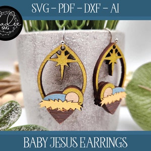 Laser Cut File, Glowforge, Nativity Earring File, Laser Cut Earring, Glowforge Earring, Earring Cut File, Jesus Earring SVG, Glowforge Jesus