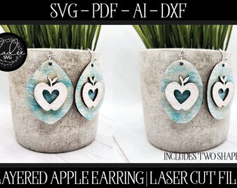 Teacher Earring SVG, Earring Laser File, Glowforge Earring, Apple Earring Laser File, Teacher Laser Cut Bestand, Laser School Svg, Laser SVG