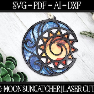 Laser Suncatcher SVG, Glowforge Suncatcher, Sole e Luna Suncatcher, File di taglio laser, File Glowforge, File di taglio Suncatcher, Ornamento Laser