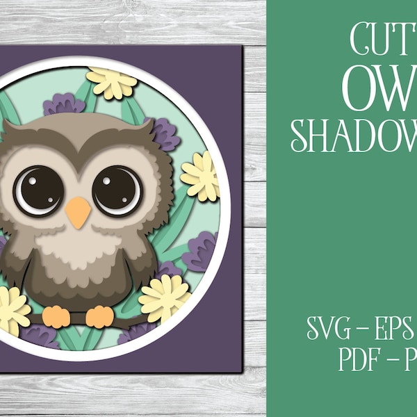 3D hibou Shadowbox SVG, hibou Shadowbox, 3D hibou SVG, couches SVG, 3D Papercut Svg, mignon Shadowbox, mignon hibou couper fichier, Cricut, hibou Svg