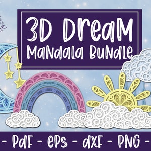 3D Mandala SVG, Decor van de kinderkamer, Gelaagde SVG, 3D Rainbow SVG, Papercut Art, 3D Maan, 3D Cloud, 3D Zon, Shadowbox, Baby Cadeau, Baby Shower Cadeau