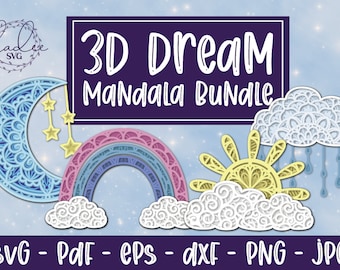 3D Mandala SVG, Nursery Decor, Layered SVG, 3D Rainbow SVG, Papercut Art, 3D Moon, 3D Cloud, 3D Sun, Shadowbox, Baby Gift, Baby Shower Gift