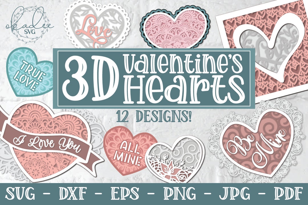 3D Valentine Hearts SVG Bundle, Layered Heart, 3D Heart, 3D Mandala ...