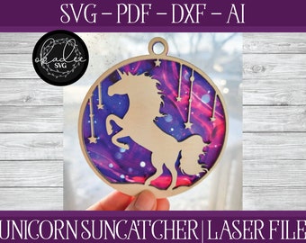 Laser Suncatcher, Laser File, Laser Cut Unicorn, Glowforge Suncatcher, Laser SVG, Laser Cut File, Unicorn Ornament, Mirror Hanger, Glowforge