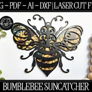 Bumblebee Suncatcher-bestand, Lasergesneden Suncatcher, Glowforge Suncatcher, Bee SVG, Bee Cut-bestand, Glowforge SVG, laserbestand