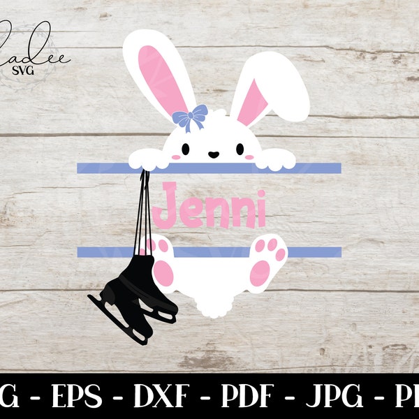 Figure Skating SVG, Easter Bunny SVG, Skating Easter SVG, Split Monogram Svg, Easter Monogram Svg, Figure Skating Mom Svg, Instant Download