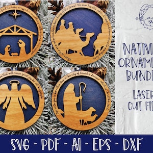 Nativity Ornament Bundle, Laser Cut File, Glowforge Christmas Ornament, Jesus Ornament, Angel Ornament, Religious Ornament SVG DXF EPS