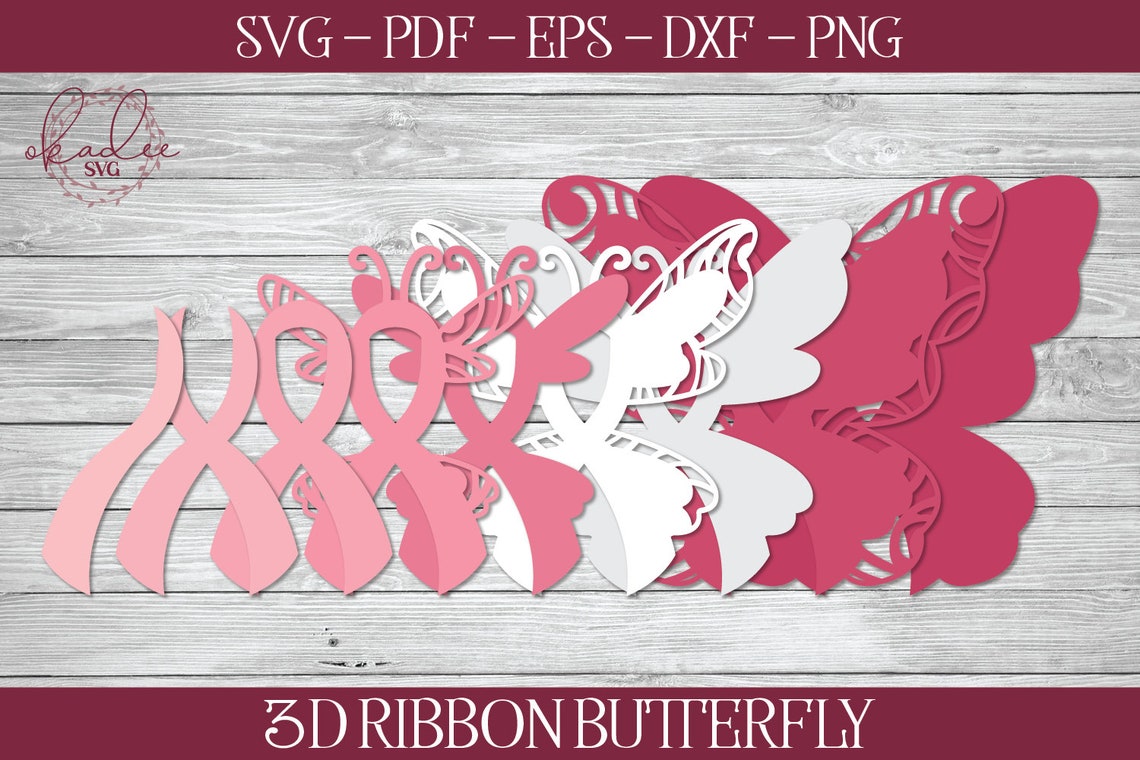 3D Cancer SVG, Papercut Cancer Ribbon, 3D Butterfly SVG, Cancer ...