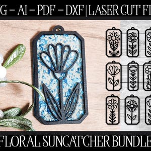 Floral Suncatcher File, Laser Cut Suncatcher, Glowforge Suncatcher, Suncatcher Bundle, Flower Cut File, Glowforge SVG, Flower Laser File