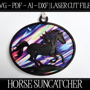 Rennend paard Suncatcher-bestand, lasergesneden Suncatcher, Glowforge Suncatcher, paard SVG, paard gesneden bestand, Glowforge SVG, laserbestand