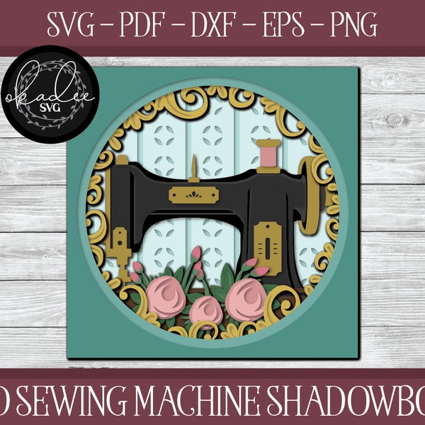 3D Sewing Machine Shadowbox, Shadowbox Cut File, Cricut Shadowbox, Sewing Shadowbox File, Shadowbox SVG, Flower Shadowbox, Sewing SVG