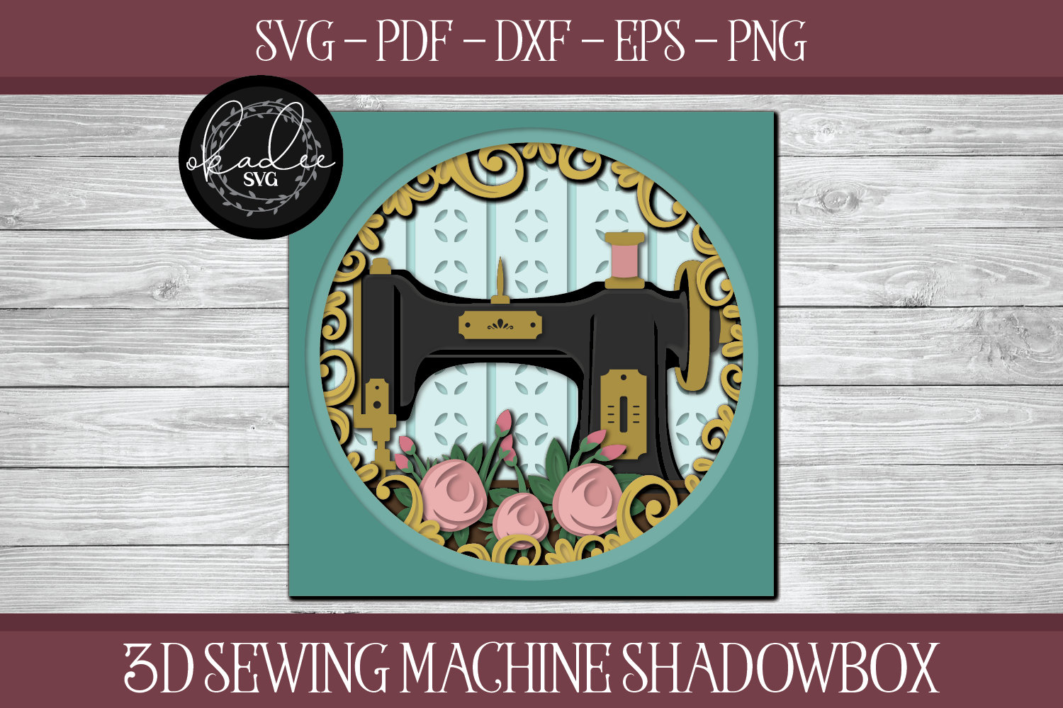 3D Sewing Machine Shadowbox, Shadowbox Cut File, Cricut Shadowbox, Sewing Shadowbox File, Shadowbox SVG, Flower Shadowbox, Sewing SVG