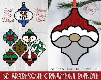 3D Arabesque Christmas Ornament SVG, Papercut Ornament SVG, 3D Mandala Ornament, Arabesque Tile Cut File, Christmas Gift Cut File, Santa Svg
