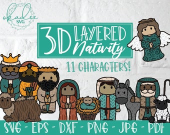 3D Nativity SVG, Layered Nativity, 3D Christmas SVG, Layered Christmas, Mary, Joseph, Baby Jesus, Manger, Stable, Shepherds, Angel SVG, Dxf
